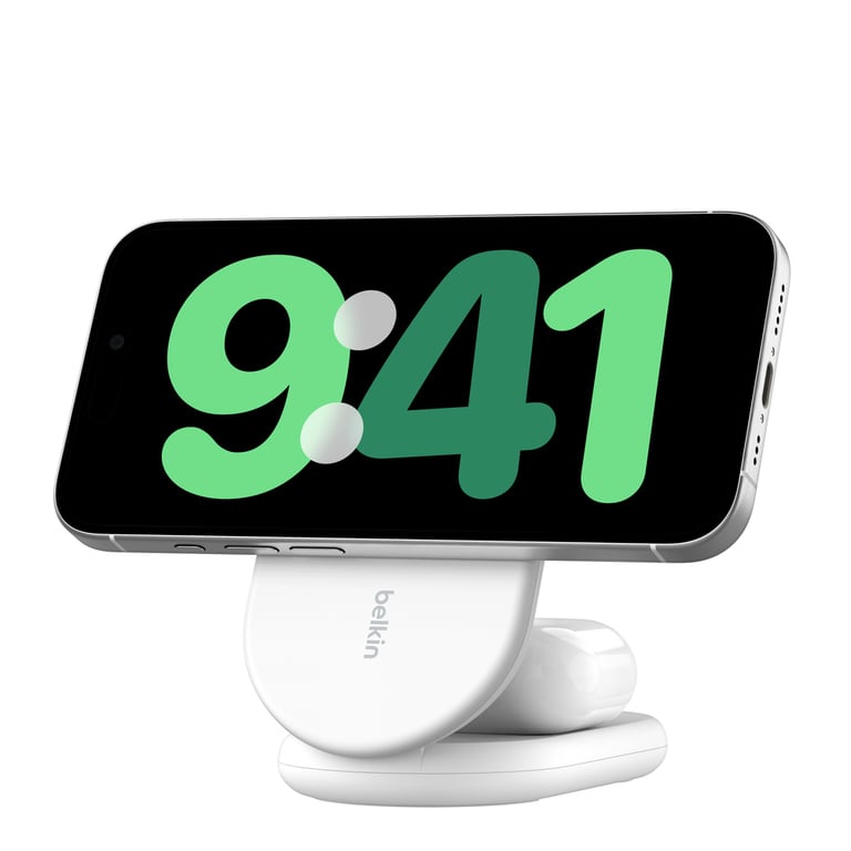 Belkin Chargeur sans Fil - BoostCharge - 15 W Qi2 - Compatible MagSafe - 2-en-1 Pliable Blanc - vue 6