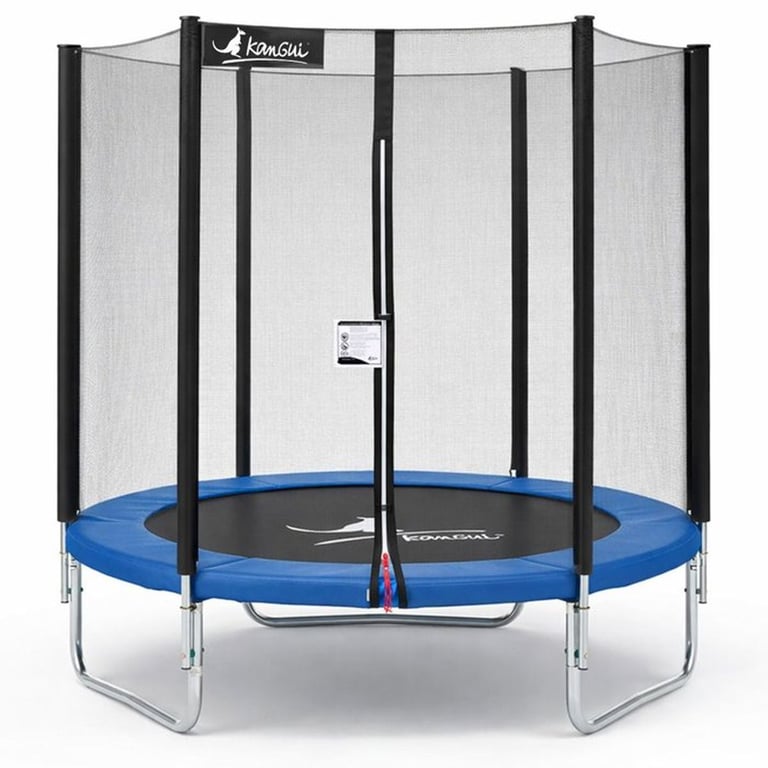 Kangui Trampoline rond Ø180-183 cm bleu avec filet de sécurité 36 ressorts coniques acier galvanisé antirouille 1 place CE EN 71-14