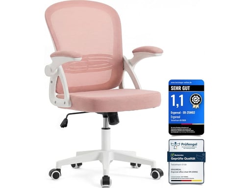 Chaise de Bureau Ergonomique,Fauteuil de Bureau à Dossier Maille,Accoudoirs Relevables à 90, rose