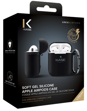 (O) Custodia di ricarica wireless per Apple AirPods in morbido silicone gel, nero satinato