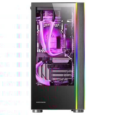 Mars Gaming MC-ULTRA, Torre Gaming Custom XXL E-ATX, Doble Tira LED ARGB, Doble Ventana Cristal Templado, Estructura Cámara Dual Vertical, Negro
