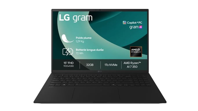 LG Gram Ryzen AI 7 (15'') 15Z80T-G.AU88F 32 Go RAM 1 To SSD Noir Obsidien