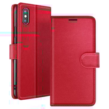Zanaé Funda tipo cartera para iPhone XS Max con función de soporte y lengüeta magnética Rojo