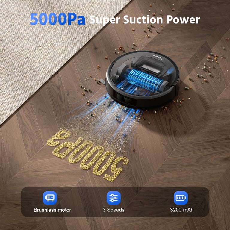 Aspirateur robot Teendow D10S Plus Puissance d'aspiration 5000 Pa batterie 3200 mAh réservoir de 300 ml autonomie 180 minutes silencieux 70 dB Neuf - vue 3