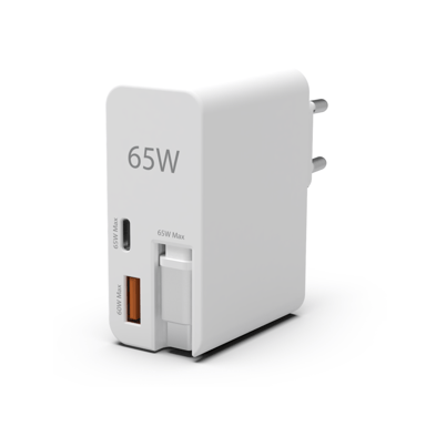 JAYM - Chargeur Secteur 65W Câble Rétractable USB-C PD PPS USB-A Blanc