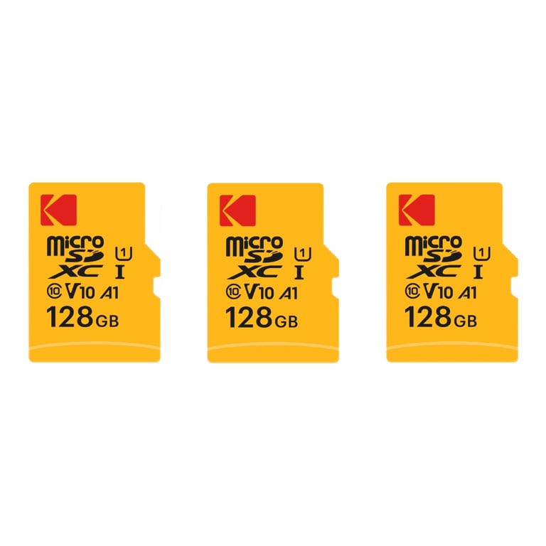 Kodak Pack de 3 Cartes Mémoire Micro SDXC Premium 128 Go – Vitesse et Fiabilité pour un Stockage Exceptionnel - Neuf