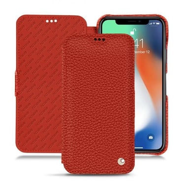 Funda de piel Apple iPhone Xs Max - Solapa horizontal - Naranja - Piel granulada