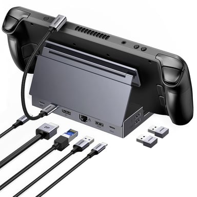 Estación de acoplamiento 9 en 1 USB C DP 4K 120Hz compatible con Steam Deck OLED LCD ROG Ally X Legion Go MSI Claw Dock USB C Adaptador Ethernet Gigabit Puertos de datos 10Gbps PD 100W Lector de tarjeta SD TF