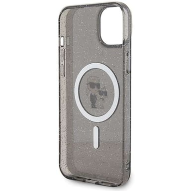 Étui Karl Lagerfeld pour iPhone 15 6.1'' noir étui rigide Karl&Choupette Glitter MagSafe