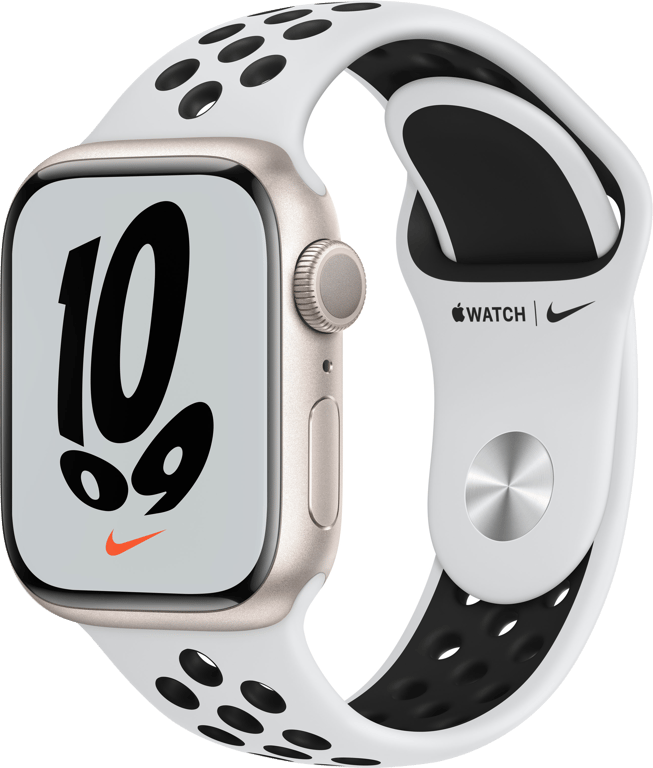 Watch Nike Series 7 GPS, boîtier Aluminium Minuit 41mm avec Bracelet Nike Sport Anthracite - Blanc