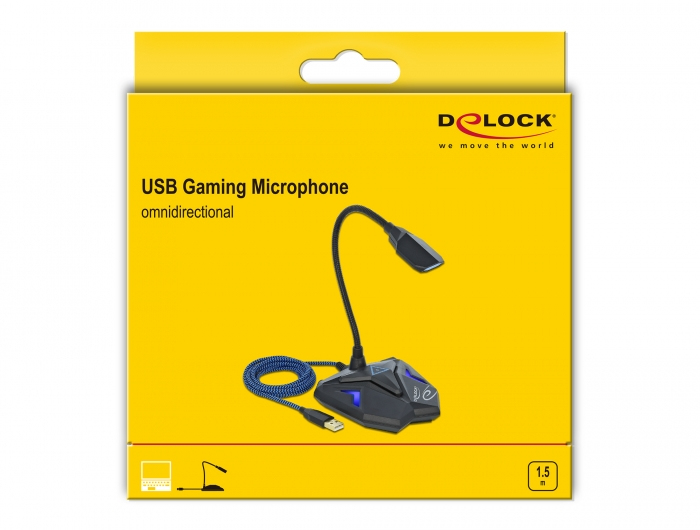 DeLOCK Microphone USB de bureau pour jeu avec col de cygne et touche de sourdine Neuf - vue 2