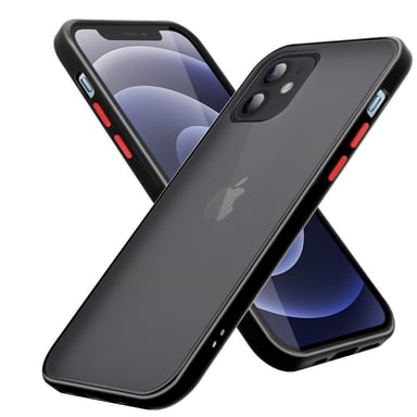Coque pour Apple iPhone 12 MINI en Noir Givré - Touches Rouges Housse de protection Étui hybride avec intérieur en silicone TPU et dos en plastique mat