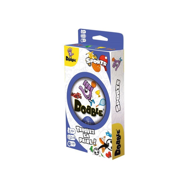 Jeu de cartes d'observation Asmodee Dobble Sports 55 cartes Boîte métal Bleu - Neuf