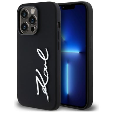 Karl Lagerfeld Custodia in silicone con logo in metallo per iPhone 14 Pro nero