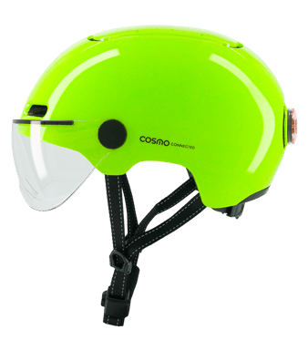 Cosmo Fusion+ Taille M, Jaune Fluo - Casque avec éclairage Vélo Arrière Intelligent et Connecté - Feu Stop Automatique, Détection de Chute, Partage de trajet, Assurance Individuelle ALLIANZ offerte durant 1 an