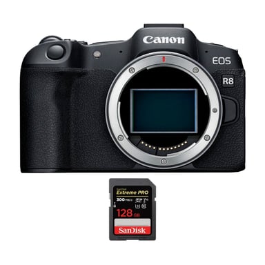 Appareil photo hybride Canon EOS R8 + 1 SanDisk 128GB Extreme PRO UHS-II + Ebook  20 astuces pour des images qui claquent  - Neuf