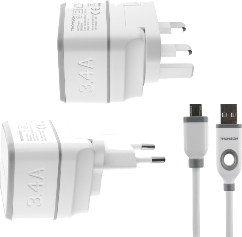 Chargeur secteur de voyage Thomson blanc avec câble USB/micro USB