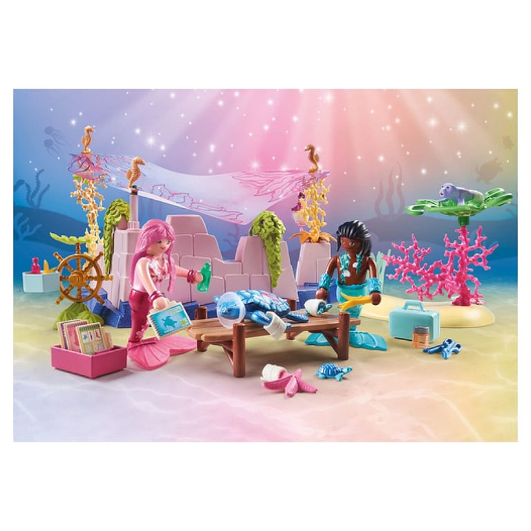 Playmobil 71499 Centre de Soin des sirènes pour Animaux Marins Princess Magic Comprend Deux Personnages des Coquillages Qui se fixent sur la Baignoire et Un décor Dès - vue 5