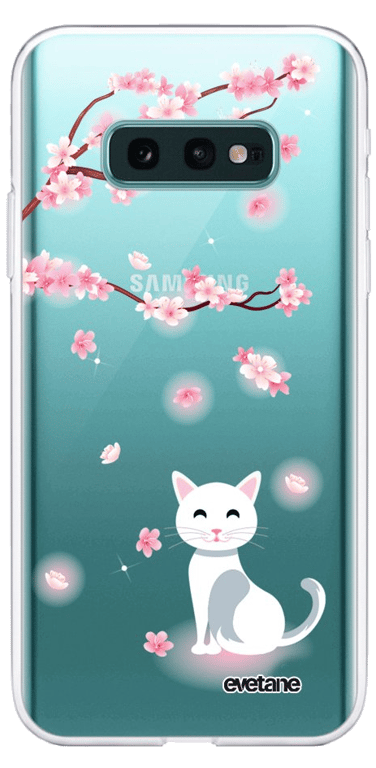 Evetane Coque Samsung Galaxy S10e silicone transparente Motif Chat et Fleurs ultra resistant