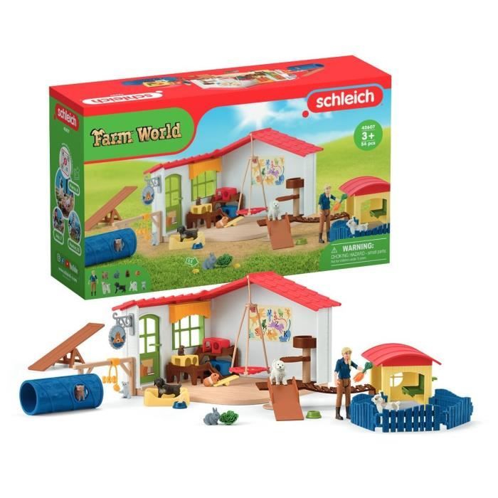 Hôtel des Animaux de la Ferme Grand coffret de 54 Pièces de Jouets Schleich avec Chien Chat Lapin Accessoires et Plus Cadeau