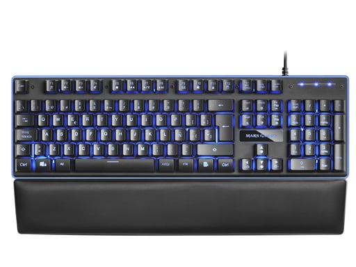 Mars Gaming MK320ES, Teclado Gaming H-Mech, 13 Modos RGB y Halo, Reposamuñecas Acolchado, Antighosting, Idioma Español, Color Negro