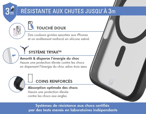 Coque renforcée MagSafe iPhone 16 AIR Frost 3m Noire + Garantie à vie Force Case