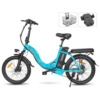Vélo électrique SAMEBIKE CY20 FT - moteur 350W batterie 36V13AH  autonomie 35KM autonomie freins à disque mécaniques - Bleu Lac