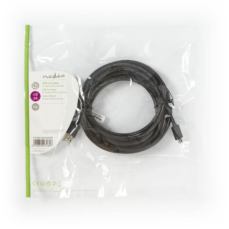 Nedis CCGP60500BK50 câble USB USB 2.0 5 m USB A Micro-USB B Noir - Neuf