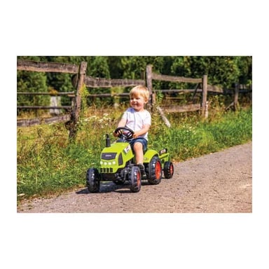 Tractor a pedales FALK Claas Arion con remolque desmontable Verde Negro Rojo
