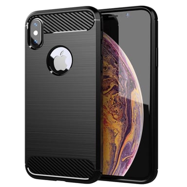 Coque pour Apple iPhone X / XS en Brushed Noir Housse de protection Étui en silicone TPU flexible, aspect inox et fibre de carbone