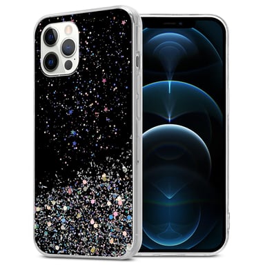 Coque pour Apple iPhone 12 / 12 PRO en Noir avec Paillettes Housse de protection Étui en silicone TPU flexible avec paillettes scintillantes