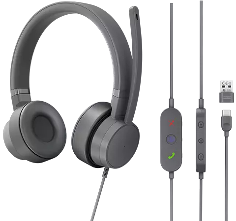 Lenovo GXD1C99243 écouteur/casque Avec fil Arceau Appels/Musique USB Type-C Gris