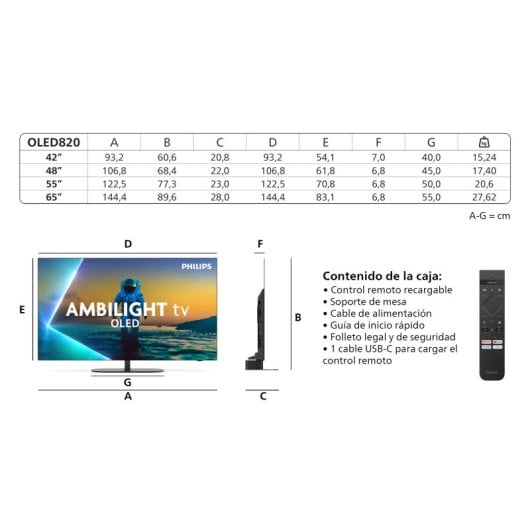 Philips Ambilight OLED 48 48OLED820 UltraHD 4K Dolby Vision y Dolby Atmos Google TV - vue 2