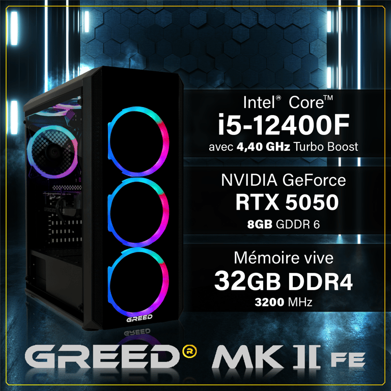 MK2 FE - PC Gamer - Intel Core i5-12400F - Geforce RTX 5050 - Rapide Bureau PC Gaming - 4,4 GHz - 32 GO RAM DDR4 - 512 GO SSD - Ordinateur avec WiFi + Windows 11 Pro - Neuf