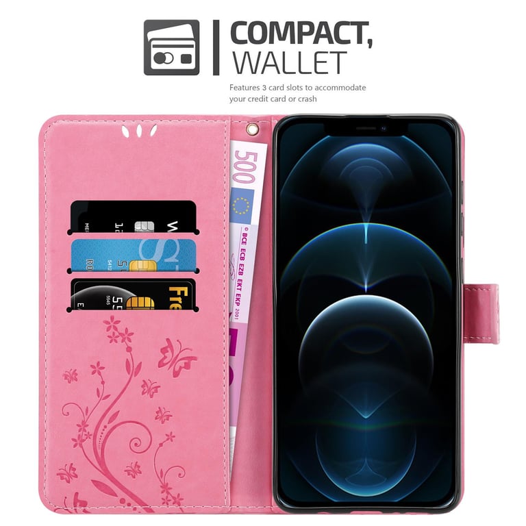 Coque pour Apple iPhone 13 PRO MAX en ROSE FLORAL Housse de protection Étui au design floral avec fermeture magnétique, fonction de support et emplacements pour cartes