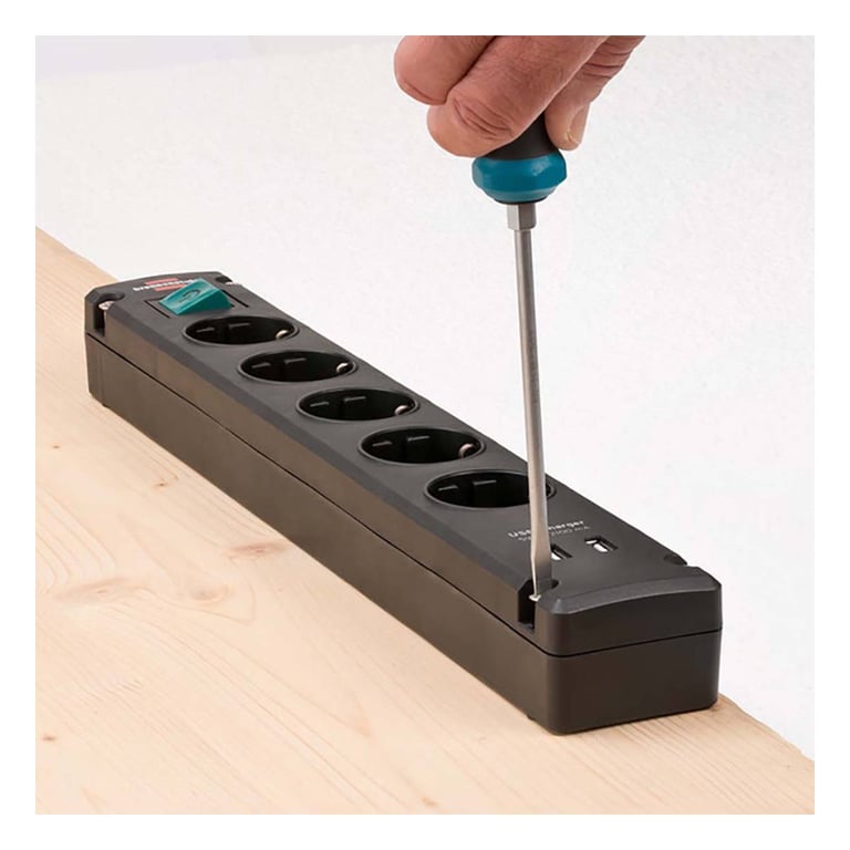 Multiprise avec 5 Prises et 2 Ports USB Universelles Bremounta 3m Noir - Neuf