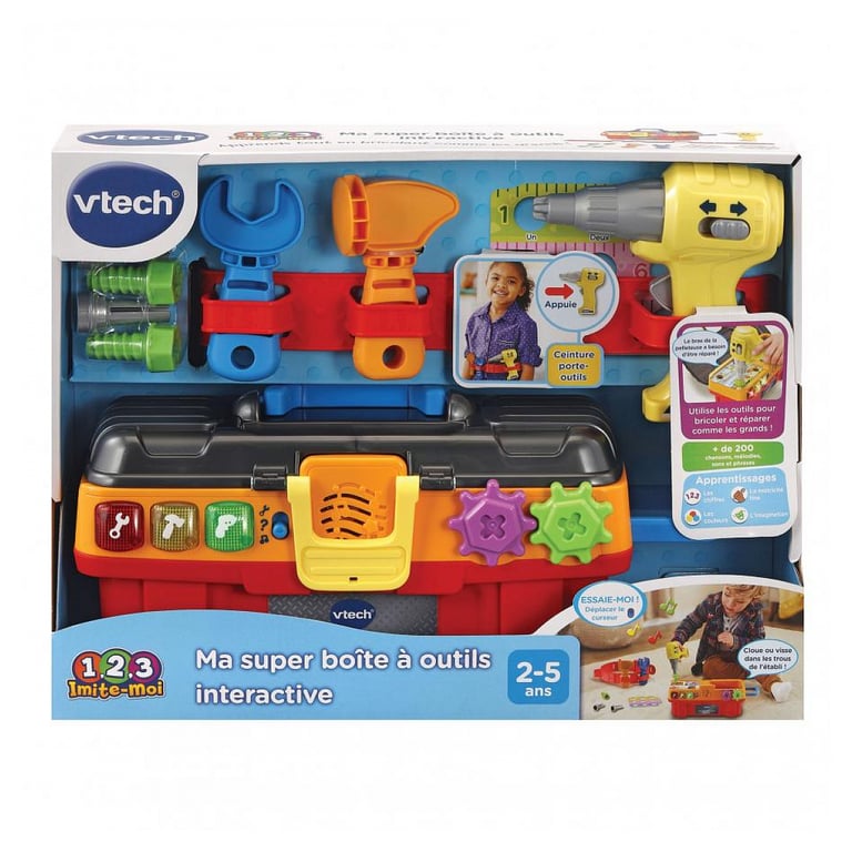 VTech Ma Super Boîte à Outils Interactive Caisse à Outils Enfant Éducative avec Ceinture Porte Outils 11 Pièces et Accessoires de Jeu Cadeau Enfant de à Contenu en Français - vue 3
