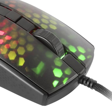 Mars Gaming MMR, Ratón Gaming RGB Chroma, Estructura Translúcida Ultra-ligera 58 g, 12800 DPI, Switches Mecánicos HUANO, Negro