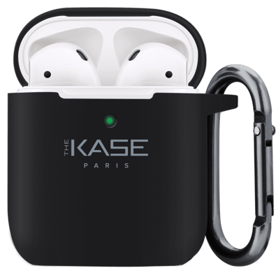 (O) Custodia di ricarica wireless per Apple AirPods in morbido silicone gel, nero satinato