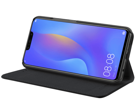 Funda tipo concha con ranura para tarjeta y soporte para Huawei P Smart+, Negro