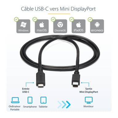 Cavo adattatore StarTech.com da 1,8 m da USB-C a Mini DisplayPort 4K 60 Hz, nero