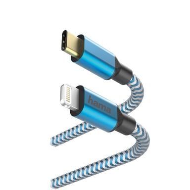 Cable de carga rápida/datos Reflective, USB-C/Lightning, 1,5 m, azul