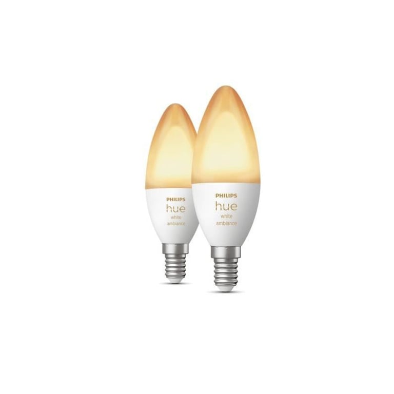 PHILIPS Hue White - Ampoule LED connectée flamme E14 - 5,5W - Compatible Bluetooth - Pack de 2