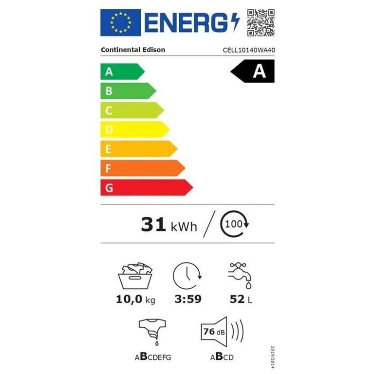 Lave linge hublot CONTINENTAL EDISON CELL10140WA40 10 kg Induction L60 cm Classe A 1400 trs - vue 4