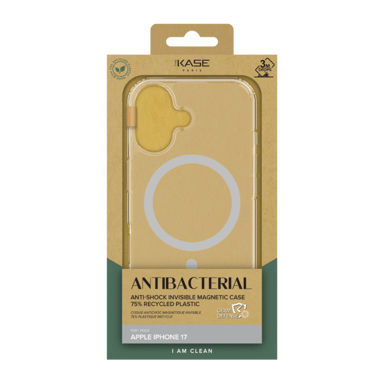 Coque Antibactérienne Antichoc Magnétique Invisible Fabriqué Avec du 75% Plastique Recyclé pour Apple iPhone 17, Transparente