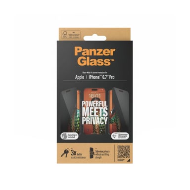 PanzerGlass ® Privacy Screen Protector iPhone 15 Pro Max | Ultra-Wide Fit w. EasyAligner Protection d'écran transparent Apple 1 pièce(s)
