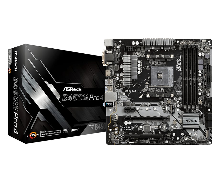 Asrock B450M Pro4 AMD B450 Emplacement AM4 micro ATX Neuf - vue 3