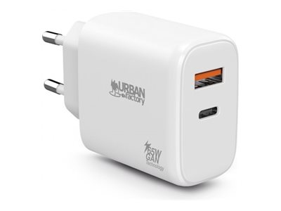 Chargeur secteur URBAN FACTORY GaN 65W USB-C 45W + USB-A 18W avec câble Noir