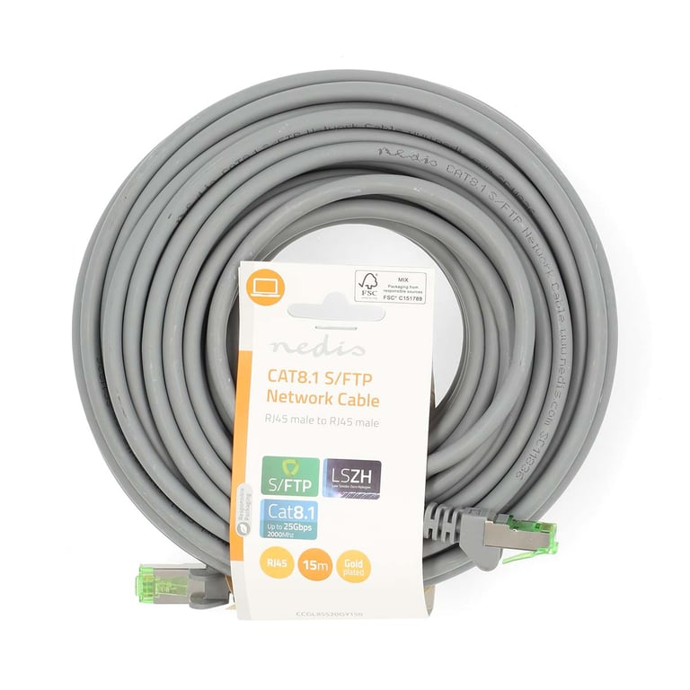 Nedis CCGL85520GY150 cable de red Gris 15 m Cat8.1 S/FTP (S-STP)