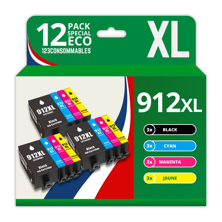 123CONSOMMABLES 912XL Pack de 12 Cartouches d'encre compatibles HP 912XL pour HP OfficeJet Pro 8022 8023 8024 8025 8030 et HP Officejet 8010 8012 8015 Neuf